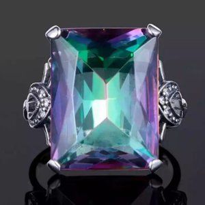 New Huge Magical Mystic Topaz Sterling Silver Ring